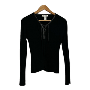 V.A.S. Clothing Co. long-sleeved rayon-blend black top with lace-up detailing, M